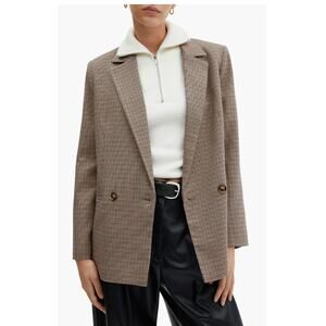 MNG Womens Houndstooth Menswear Double Breasted Blazer XL Classic Old Money